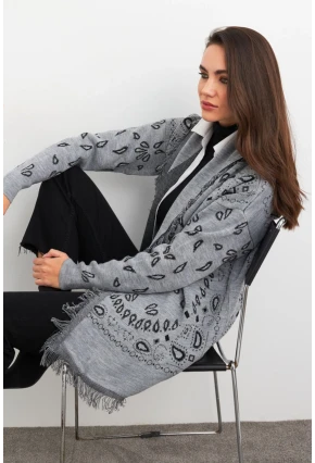 Kadın Gri Desenli Triko Hırka MVI14209