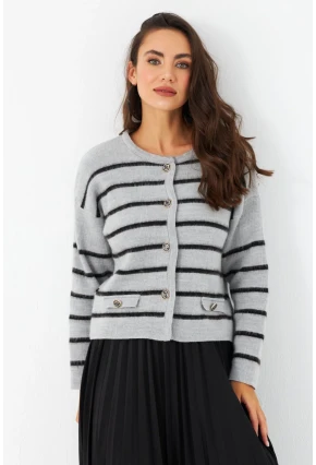 Kadın Gri Düğme Detaylı Hırka MCNG800