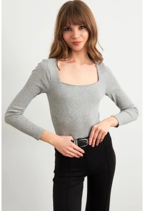 Kadın Gri Kare Yaka Kaşkorse Bluz GA101