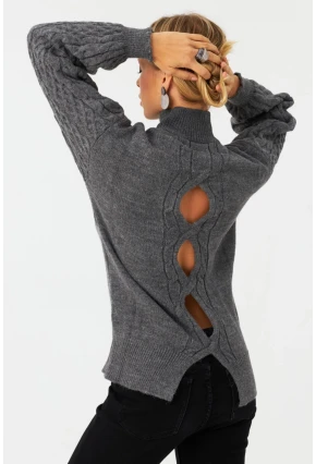 Kadın Gri Pencereli Kazak SE3