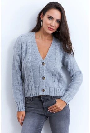 Kadın Gri Saç Örgülü Hırka YV295