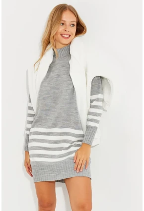 Kadın Gri Triko Çizgili Tunik YV202