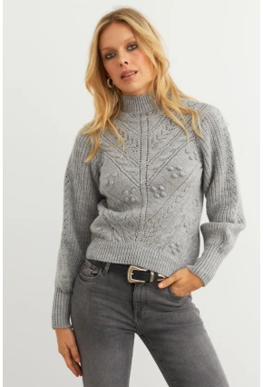 Kadın Gri Triko Kazak MAYD18