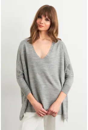 Kadın Gri V Yaka Salaş Bluz YV304