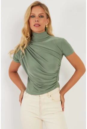 Kadın Haki Büzgülü Bluz LPP1287