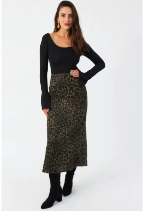 Kadın Haki Desenli Saten Etek MCAR1060