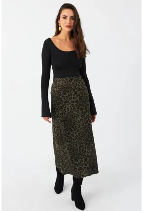Kadın Haki Desenli Saten Etek MCAR1060