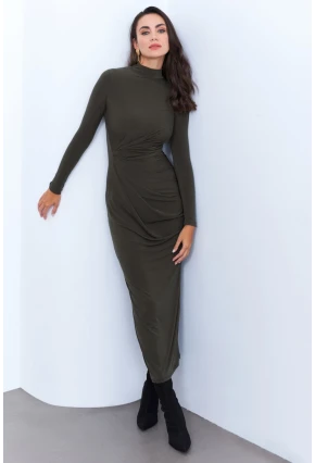 Kadın Haki Drapeli Maxi Elbise LİK12