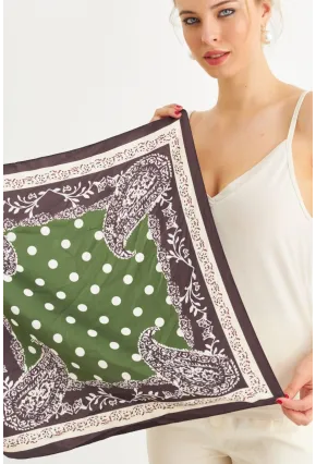 Kadın Haki-Ekru Saten Fular FİR100