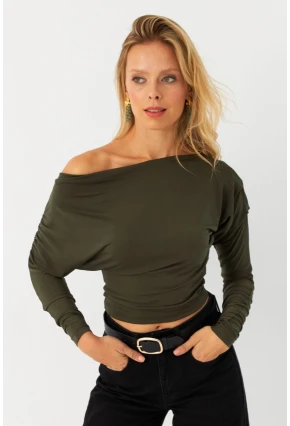 Kadın Haki Kayık Yaka Bluz DMR382-1
