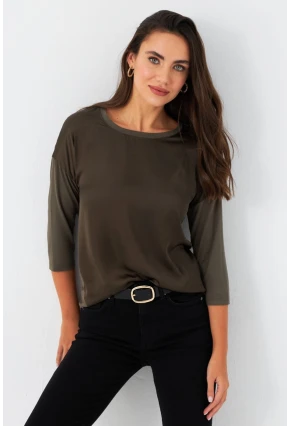 Kadın Haki Önü Saten Bluz MAYD16