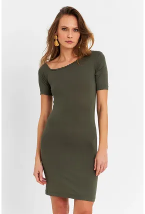 Kadın Haki Tek Omuz Açık Mini Elbise EY3079
