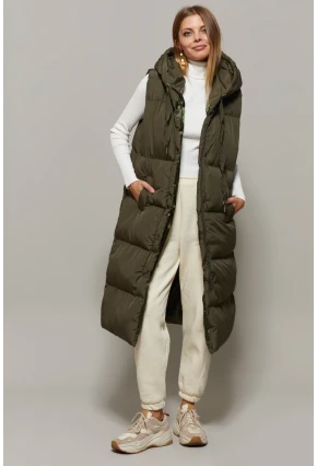 Kadın Haki Uzun Şişme Yelek DAF05