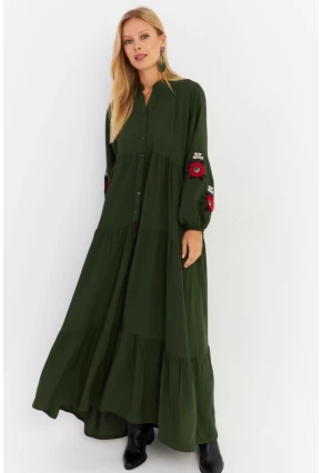 Kadın Haki Volanlı Maxi Elbise MALO9