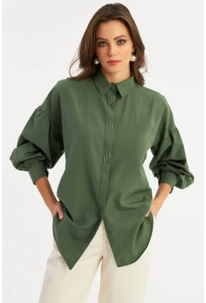 Kadın Haki Zımbalı Gömlek MASF08