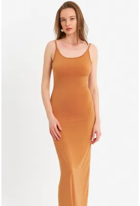 Kadın Hardal Ayarlanabilir Askılı Maxi Elbise MEN2004