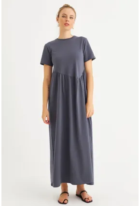 Kadın İndigo Asimetrik Dikişli Maxi Elbise MDMR440