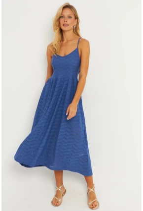 Kadın İndigo Astarlı Brode Midi Elbise TW70102-90