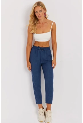 Kadın İndigo Beli Lastikli Pantolon GÇ161