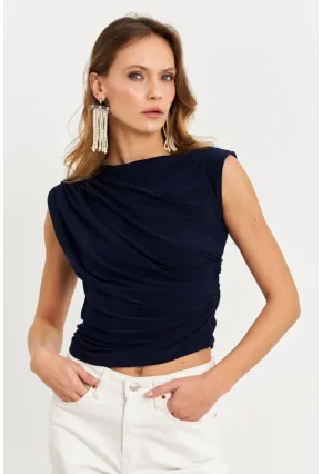 Kadın İndigo Büzgülü Kolsuz Bluz LPP1205-90