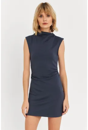 Kadın İndigo Drapeli Mini Elbise SE6