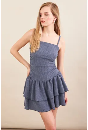 Kadın İndigo Fırfırlı Mini Elbise MOD7593