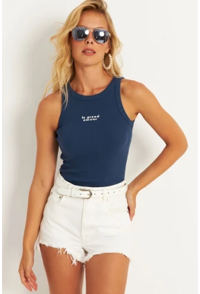 Kadın İndigo Halter Yaka Bluz AYD346