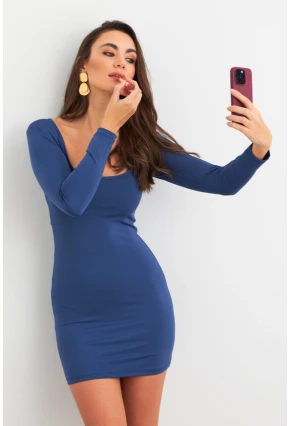 Kadın İndigo Kare Yaka Mini Elbise XC8100