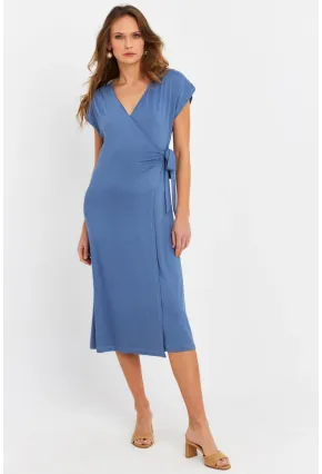 Kadın İndigo Kruvaze Midi Elbise EY3044