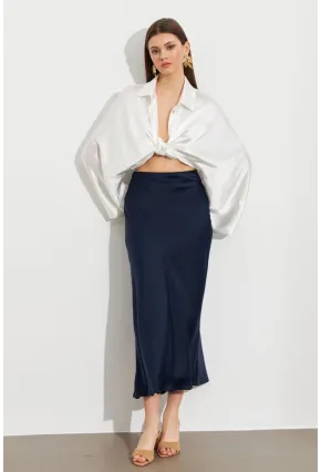 Kadın İndigo Saten Çan Etek SE20