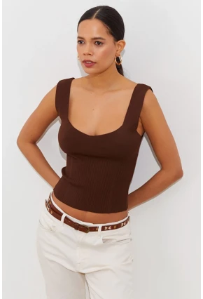 Kadın Kahve Triko Atlet YV117