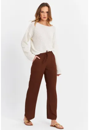Kadın Kahverengi Beli Lastikli Palazzo Pantolon ATS80745