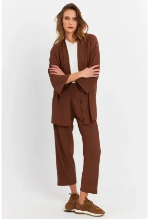Kadın Kahverengi Bürümcük Alt-Üst Pantolon Takım MRU6728
