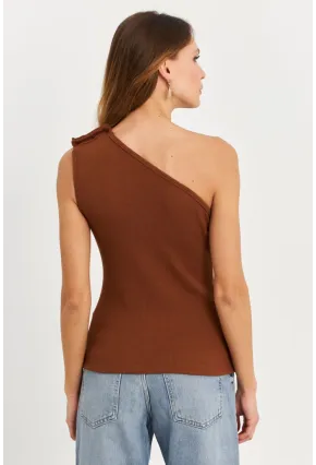 Kadın Kahverengi Düğme Detaylı Kaşkorse Bluz EY2711