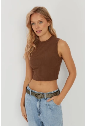 Kadın Kahverengi Fitilli Crop Bluz LPP1262