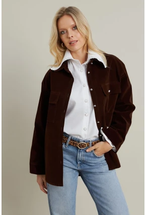 Kadın Kahverengi Kadife Gömlek MCAR1074