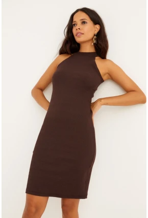 Kadın Kahverengi Kaşkorse Kolsuz Elbise Yİ1567