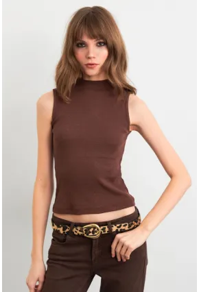 Kadın Kahverengi Kolsuz Bluz GA102
