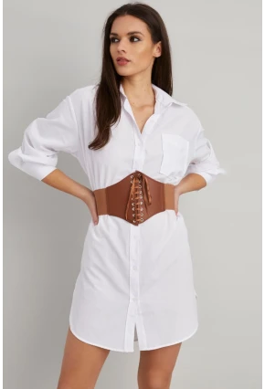 Kadın Kahverengi Kuzgözlü Korse Suni Deri Kemer BE512