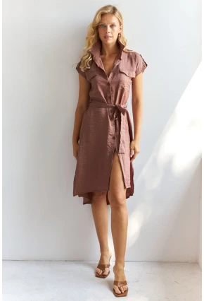 Kadın Kahverengi Midi Gömlek Elbise PP5509
