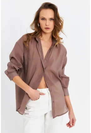Kadın Kahverengi Sırtı Açık Gömlek MOD2369-90