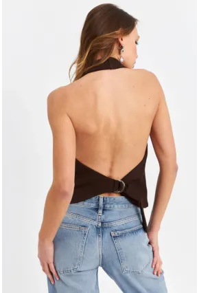 Kadın Kahverengi Sırtı Açık Yelek CAR1143