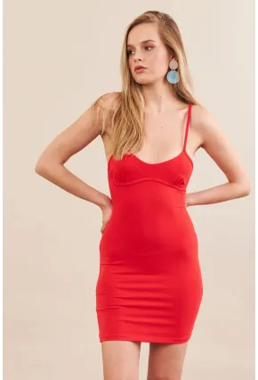 Kadın Kırmızı Askılı Mini Elbise SAN105