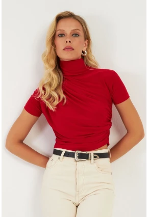 Kadın Kırmızı Büzgülü Bluz LPP1287