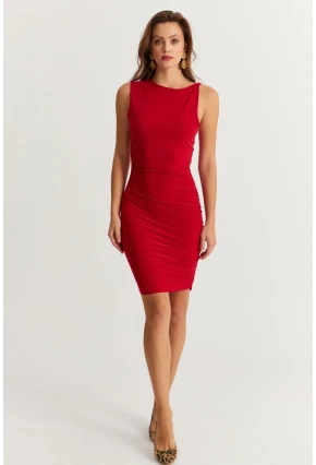 Kadın Kırmızı Drapeli Midi Elbise ELT155