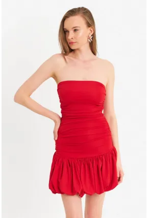 Kadın Kırmızı Drapeli Mini Elbise B6033