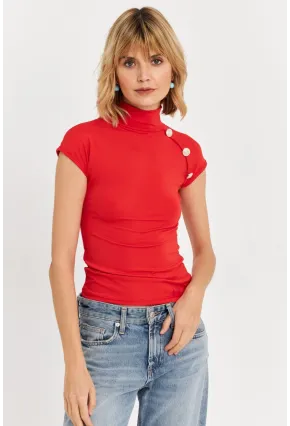 Kadın Kırmızı Düğme Detaylı Bluz EY3027