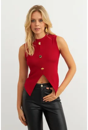 Kadın Kırmızı Düğme Detaylı Bluz RLO145