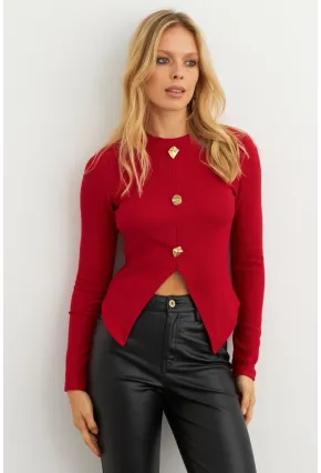 Kadın Kırmızı Düğme Detaylı Bluz RLO83