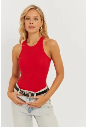 Kadın Kırmızı Halter Yaka Bluz AYD299